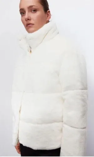 ZARA NWT Faux Fur Teddy Jacket Coat Medium Bloggers Fav White thumbnail 2