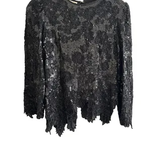 Vintage Judith Ann Creations black sequined Silk 80s Sequin jacket sz S Black thumbnail 3