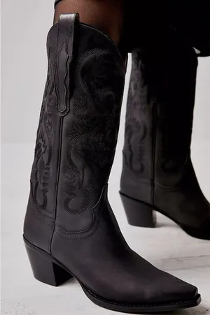 Jeffrey Campbell Dagget Western Boots Womens 7 Black Leather Cowboy New With Box thumbnail 1