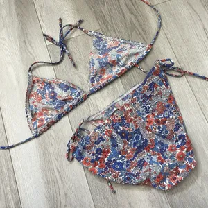 Sessun Floral Bikini triangle tie strap womens Blue (small) swim feminine beach thumbnail 2
