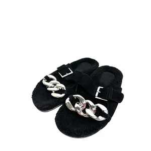 Marc Fisher LTD Fresno‎ Black Leather Faux Fur Chain Slide Sandals Size 6 thumbnail 6