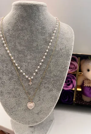 Love Pendant Double Collar Chain Necklace thumbnail 2