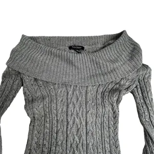 White House Black‎ Market Silver Gray Cable Knit Cowl Neck Sweater Size S thumbnail 4