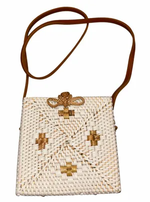 Urban Outfitters Harper White Rattan Wicker Straw Square Crossbody Purse Bag thumbnail 1