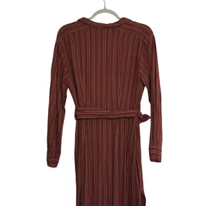 Free People Burgundy Pinstripe Belted Midi Shirt Dress Maroon‎ Academia Boho thumbnail 8