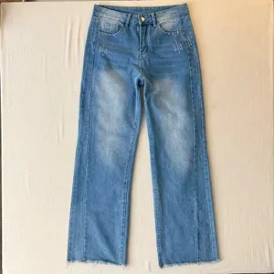 Commense High Rise Wide Leg Raw Hem Jeans Women Medium Light Wash thumbnail 2