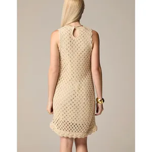 J.Crew Pointelle Sleeveless Sweater Dress Natural Beige Resort Boho Medium NWT thumbnail 2