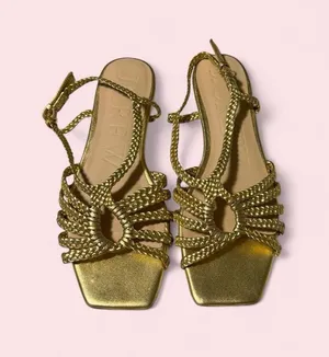 J. Crew Gold Braided-Strap Square-Toe Sandals thumbnail 1