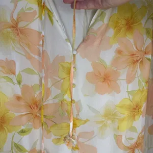 Joie Floral Sheer Blouse Womens Size L Peach Yellow Long Sleeve Tie Neck thumbnail 3
