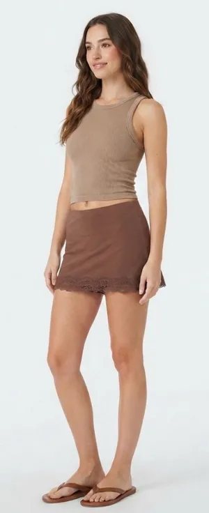 NWT Skort Chrome Riot Brown Lace Trim Skort Size M – Soft & Stretchy thumbnail 1
