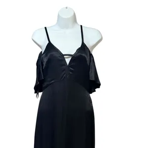 Ali & Jay Black Satin Cold Shoulder Flutter Sleeve V-Neck Maxi Gown Dress thumbnail 5