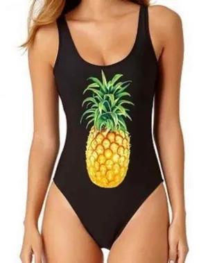 California Sunshine‎ Women's Size Medium Pineapple Print Black Swimsuit thumbnail 1