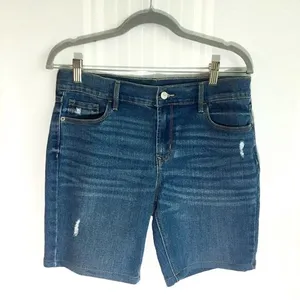 Old Navy Bermuda Jean Shorts Distressed Size 6 Blue Denim w/ Pockets Cotton thumbnail 1