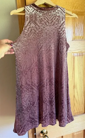 Mudd Y2K Burnout Velvet Mock Neck Mini Swing Dress Mauve Pink Large thumbnail 1