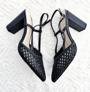 Jessica Simpson Nyara Black Woven Leather Slingback Pointed Heels Chic Classic thumbnail 1