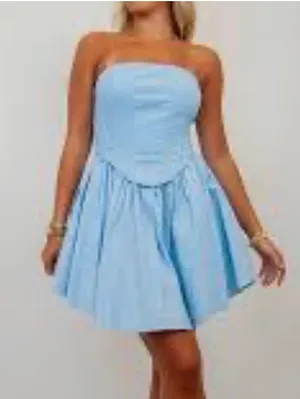 BABY PINK Declan Corset Babydoll Strapless Mini Dress Lt Blue L thumbnail 1