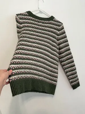 CROFT & BARROW Extra Cozy Sweater Olive Green White Fair Isle Geometric Hearts M thumbnail 16