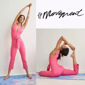 Free People Jumpsuit After Hours Flared‎ Workout Athletic Belted Pink XS NWT thumbnail 2