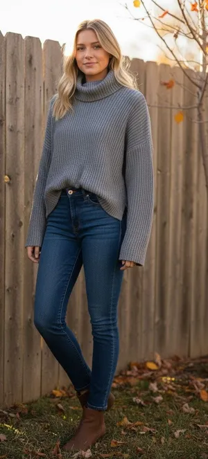 Abercrombie & Fitch Heather Gray Chunky Knit Cropped Turtleneck Sweater Size S thumbnail 1