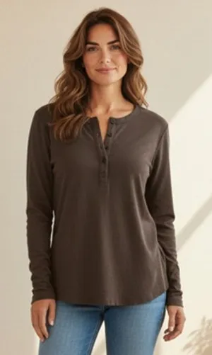 CITIZENS OF HUMANITY Brown Long Sleeve Cotton Henley ~ Women's Size XL thumbnail 1