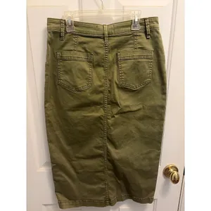 Anthropologie Green Khaki Utility Midi Skirt Button Front Cargo Pockets Size 4 thumbnail 5