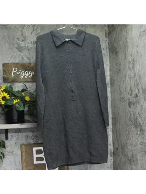 NWT A New Day Knit Polo Collar Ribbed Cuff Sweater Dress Dark Heather Gray M thumbnail 2