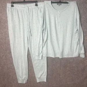 LOFT Sleep Woman’s Large Mint Green‎ Dot Long-Sleeve Pajama Set New thumbnail 1