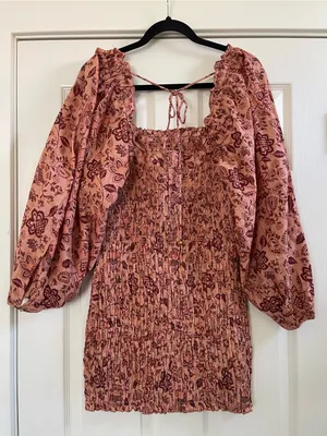 Women’s Free People Apricot Floral Smock It To Me Mini Dress Size M thumbnail 9