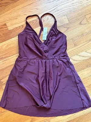 Cupshe Deep Plum Wrap One-Piece Swim Dress thumbnail 1