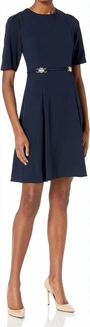 Tommy Hilfiger Women's Elbow Sleeve Fit & Flare Navy Blue Dress Sz 12 thumbnail 1