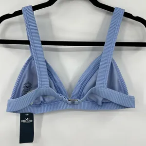 NWT Hollister Ribbed Bikini Top Striped Baby Blue Adjustable Wide Strap Medium thumbnail 5