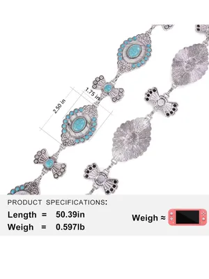 NEW Montana West Rustic Coutures Western Concho Metal Belts turquoise/horse hair thumbnail 3