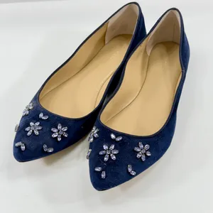 Ann Taylor Ballet Suede Flats Shoes Women's Jeweled Floral Toe Blue Size 7.5 thumbnail 1