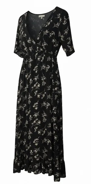 Polagram Black Floral Wrap Maxi Dress Size Small NWOT Boho thumbnail 1