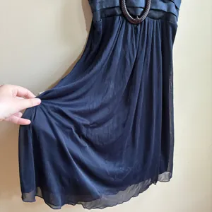 Vintage Star Vixen V-Neck Cocktail Dress Small Navy y2k Satin Mesh O-Ring thumbnail 3