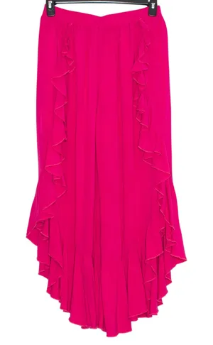 Hot Pink Ruffle Pants L Pull On Wide Leg High Rise Flowy Palazzo Crop Festival thumbnail 1