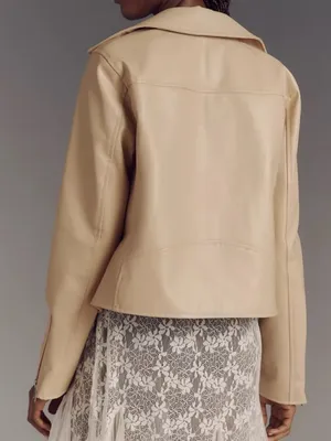 Anthropologie the Saige Women’s tan Faux Leather Moto Jacket thumbnail 2