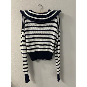 Sage +‎ Stone Juniors Cropped Half Zip Striped Sweater Size S thumbnail 2