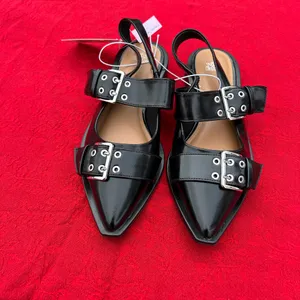 Nwt Size 7 Peyton Double Buckle black Slingback Flats by wild‎ fable punk rock thumbnail 6