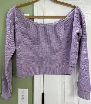 Nasty Gal Purple Off Shoulder, Cropped Sweater thumbnail 1