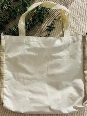 Cottagecore Cream Plaid Multi Piece Tote Set Canvas Buckle Bag thumbnail 3