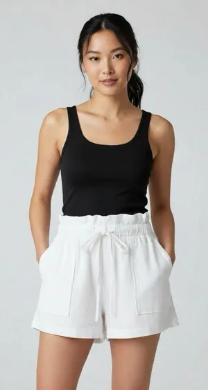 LE LIS | White Paper Bag Drawstring Shorts Sz M thumbnail 1