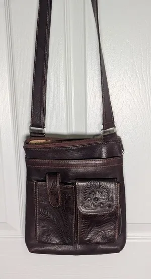 Vintage Tooled Leather Crossbody Bag Western Boho Floral Cowgirl Purse Organizer thumbnail 1