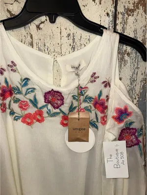 NWT Umgee Boutique Floral Embroidered Angel Sleeve Open Shoulder Dress Small thumbnail 6