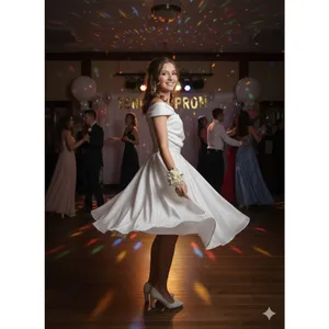 HUTORUL White Satin Mini Dress Retro Prom Size M thumbnail 2