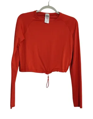 Gymshark Red Long Sleeve Crop Top Drawstring Hem Perforated Activewear Small‎ thumbnail 1