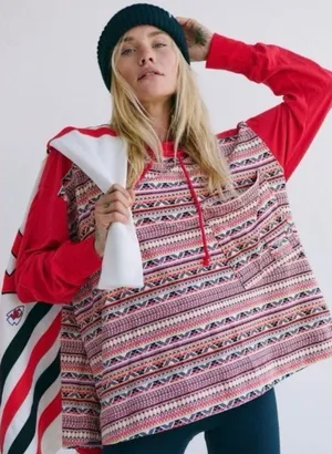 NWT FREE PEOPLE | FP Movement‎ Hot Shot Printed Hooded Layer in Nordic Knit XS thumbnail 1