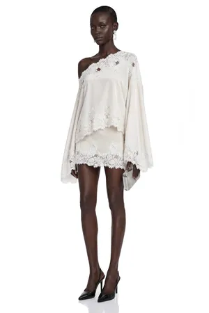 Miss Rosier Sophia White One Shoulder Top & Skirt Set with Lace Trim thumbnail 3