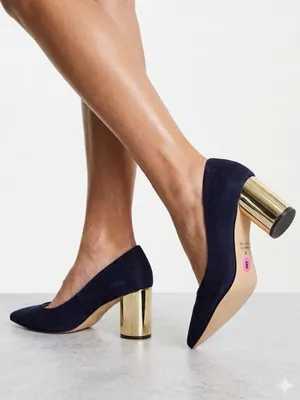 Zara Basic Navy Blue Suede Block Heel Pumps Size 8 Pointed Toe thumbnail 1
