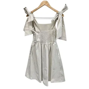 Miou Muse Linen Blend Tie Shoulder Mini Dress Oatmeal Beige Small Boho NWT thumbnail 3